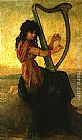 Jouant Canvas Paintings - Muse en Dalmatique Jouant de la Harpe